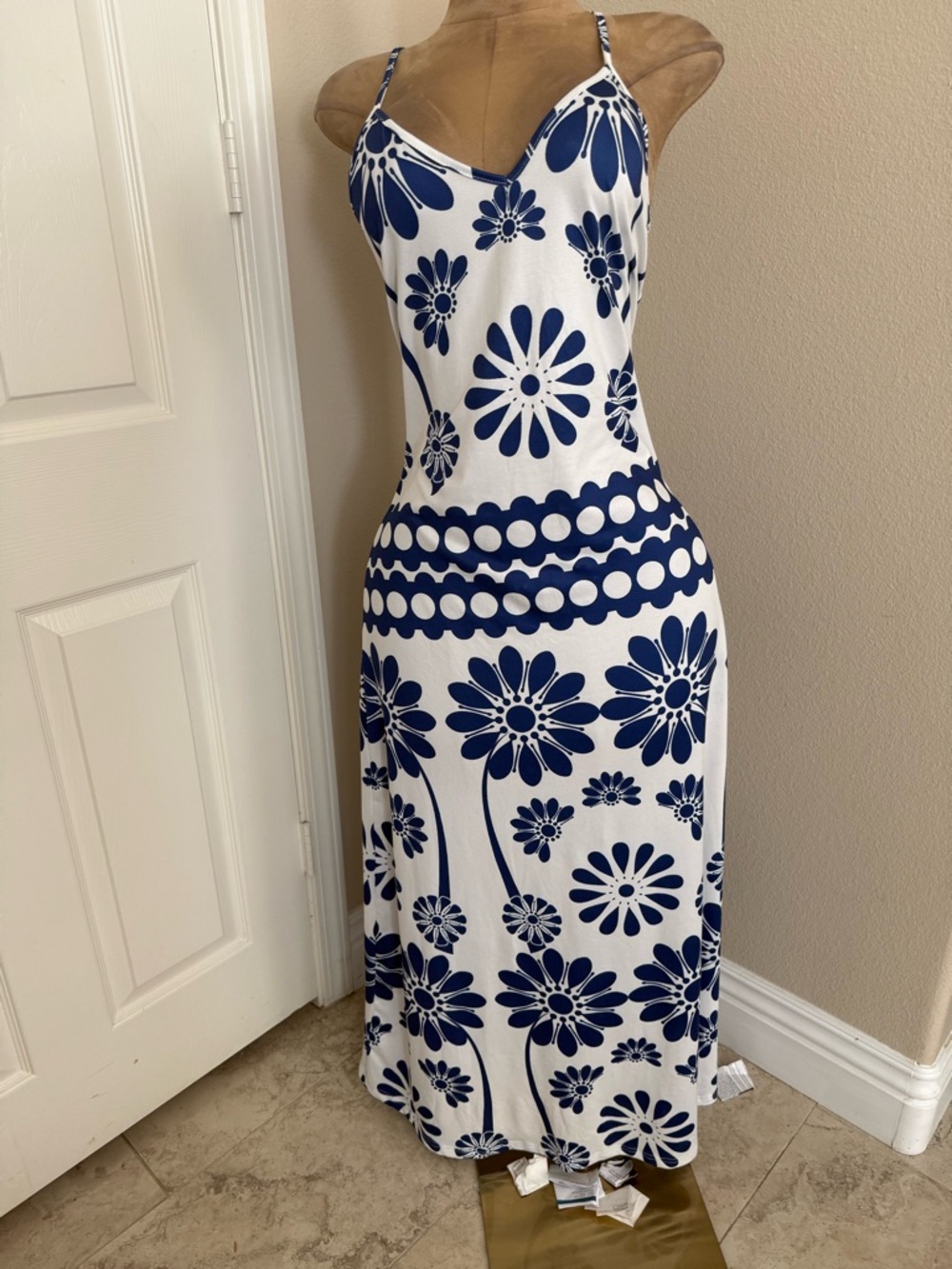 White & Navy Floral Slip Dress